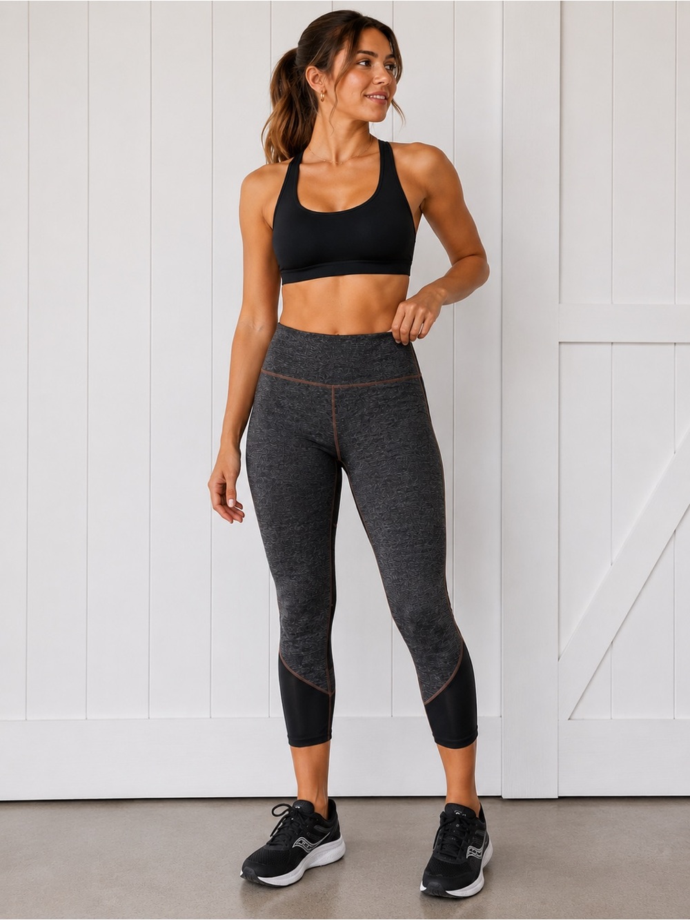 Athleta High Rise Cropped Leggings Small Heather Gray Black Mesh Yoga Pants